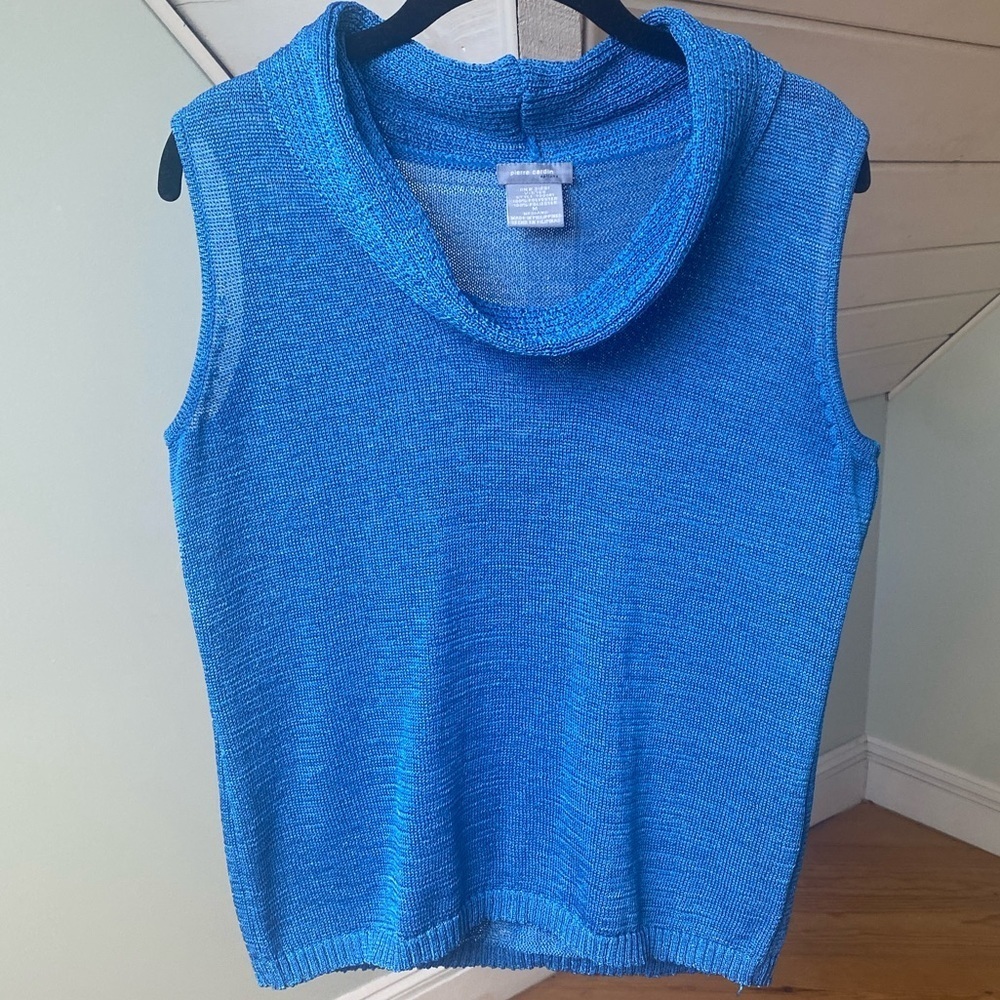 Vintage Pierre Cardin Options Blue Cowl Neck Knit Sleeveless Womens Medium - Picture 2 of 9